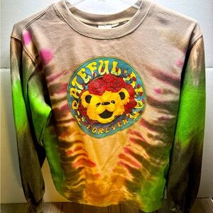 Grateful Dead Women Sweater Small Green Tie Dye Logo Floral Bear Forever Graphic